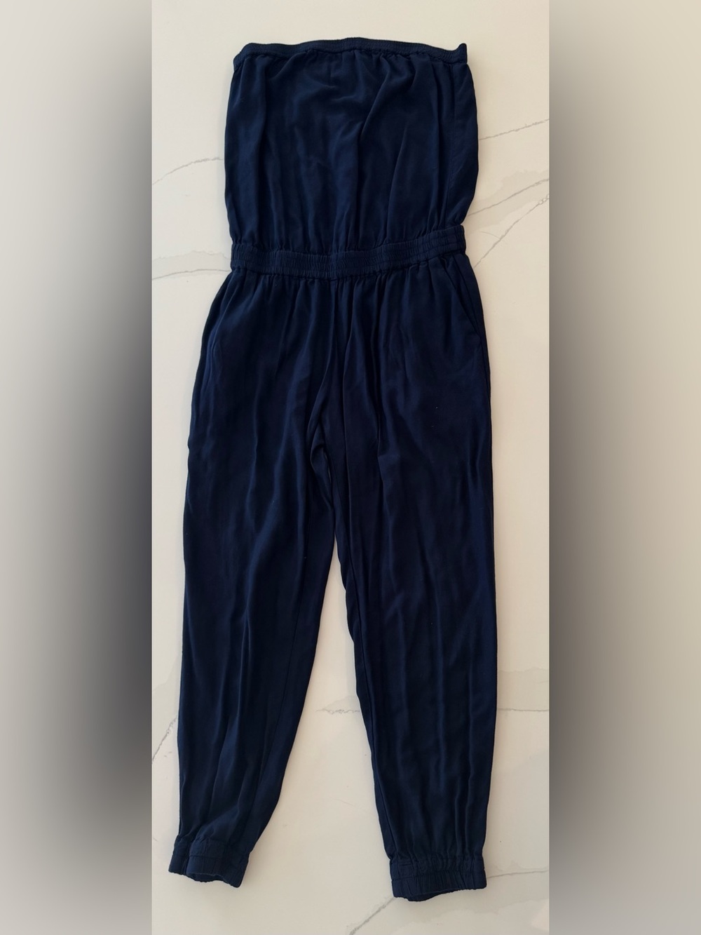 Aritzia Sunday Best Navy Strapless Jumpsuit, Woman’s size Small Cinched waist